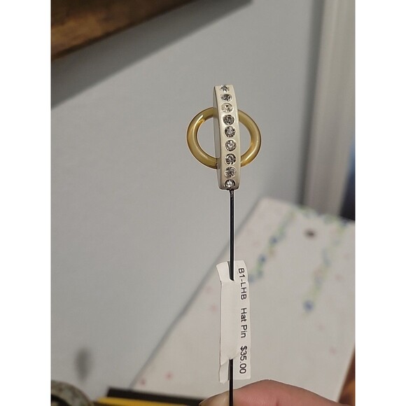 Vintage Celluloid Stick/Hat Pin-Art Deco Style-Clear Rhinestones Atlas Shrugged - Picture 2 of 10